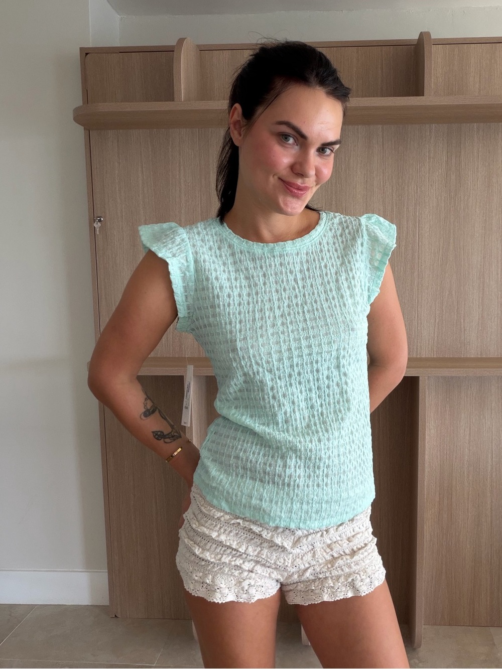 Women's Mint Textured Flutter Tank Top